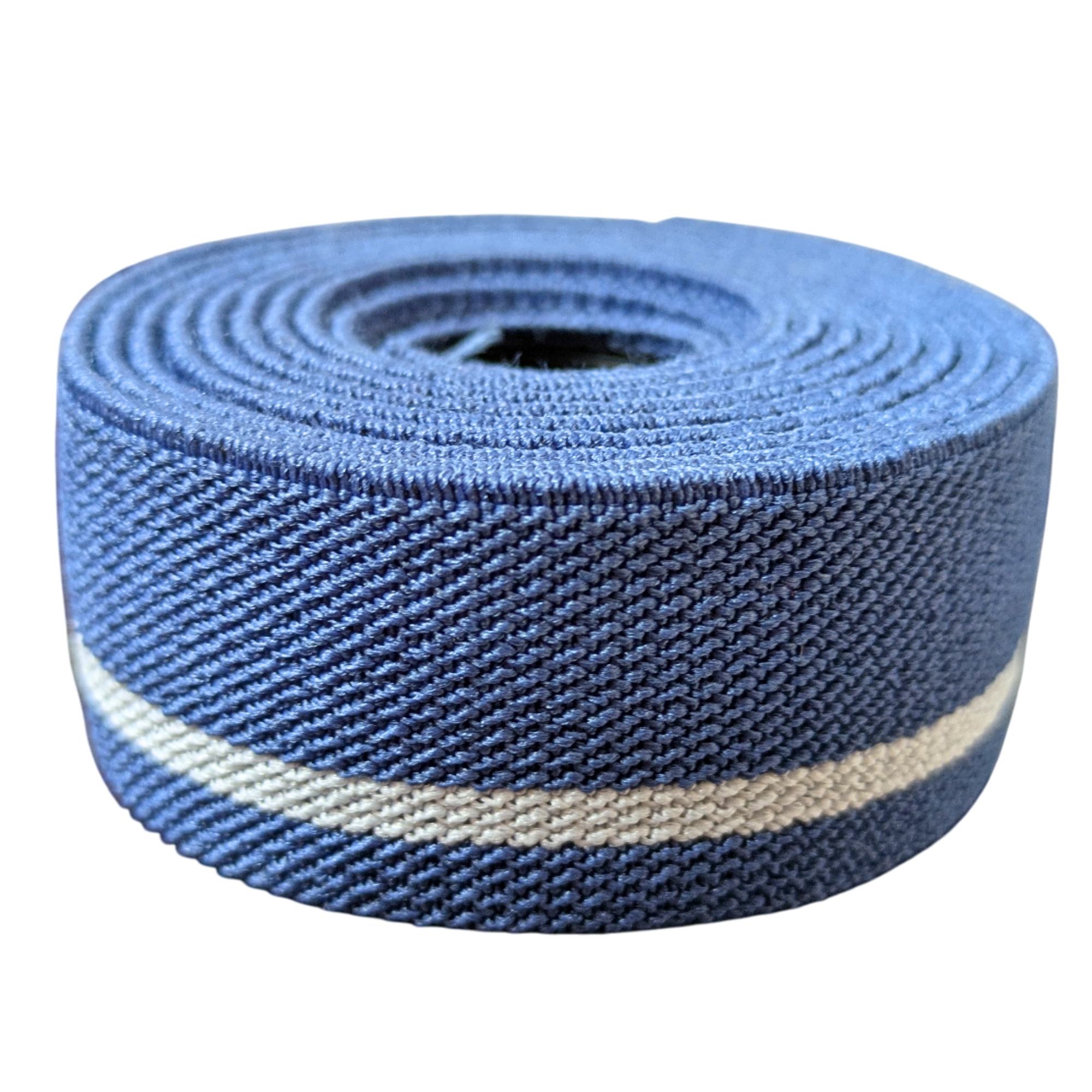 Blue twill elastic tape with diagonal weave pattern for enhanced strength
